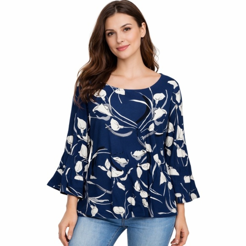 Alfani 1X Navy and White Floral Women's Blouse